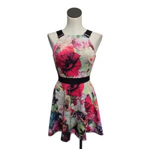 Ted Baker Samra Womens XS Colorful Floral Fit & Flare Skater Buckle Straps Dress